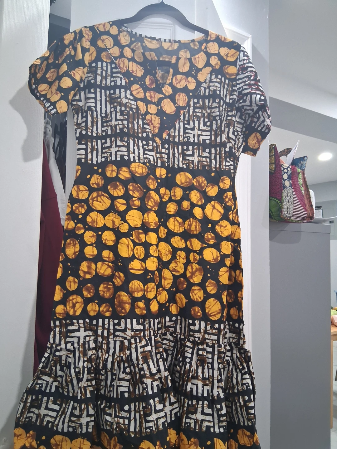 Patterned Short-Sleeve Midi Dress