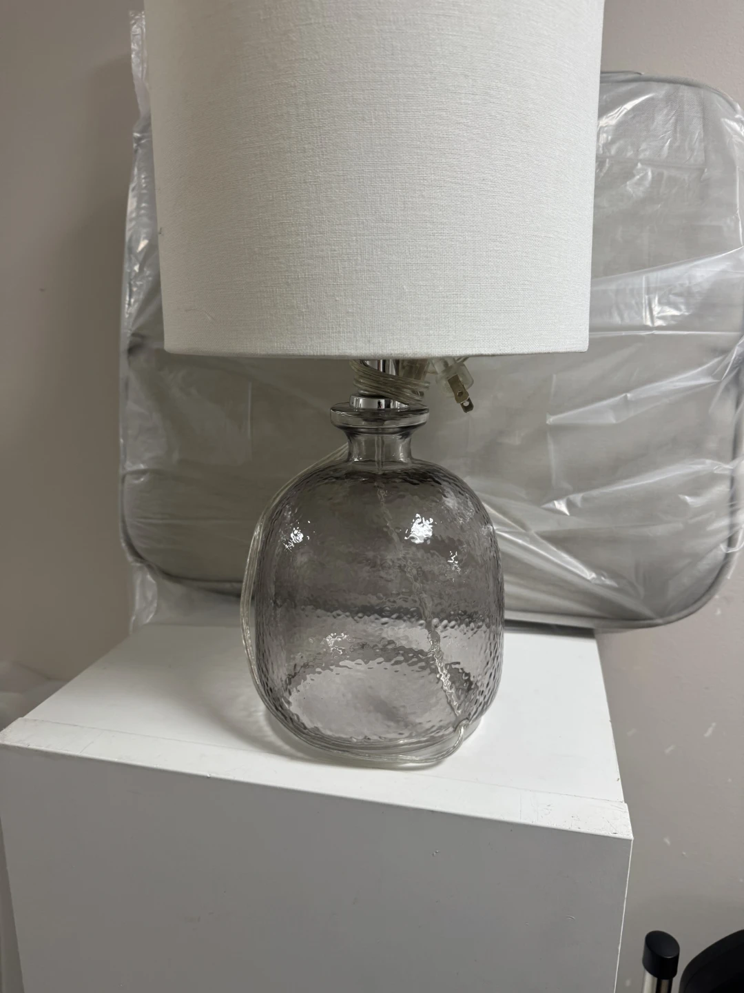 Glass Table Lamp with White Shade