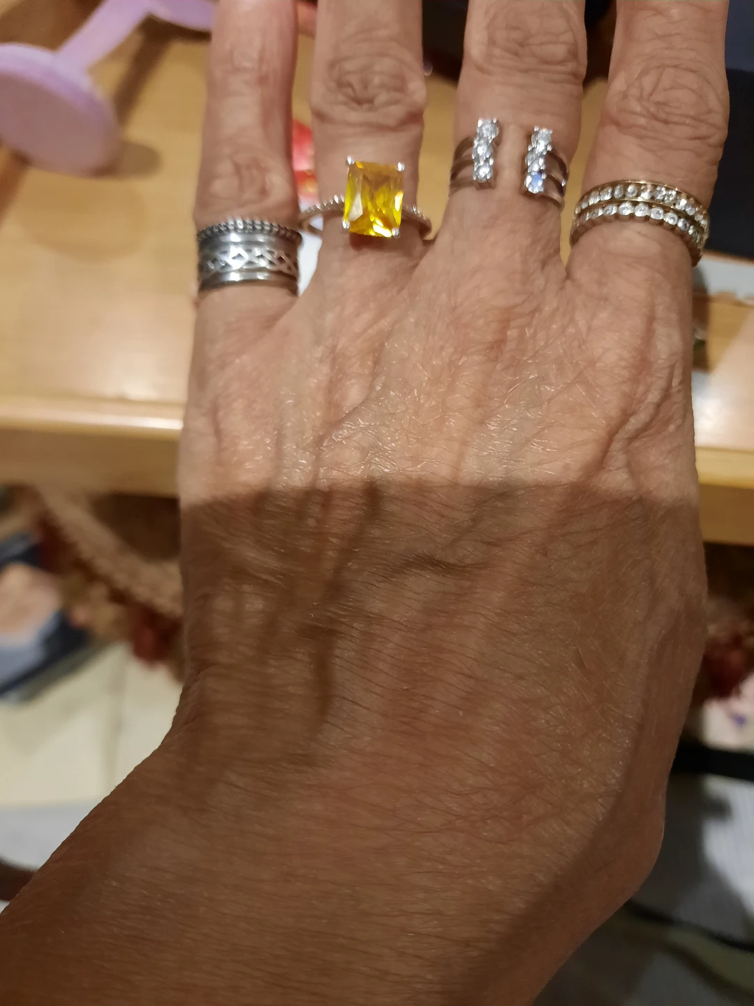 November birthstone Citrine emerald cut sterling silver ring