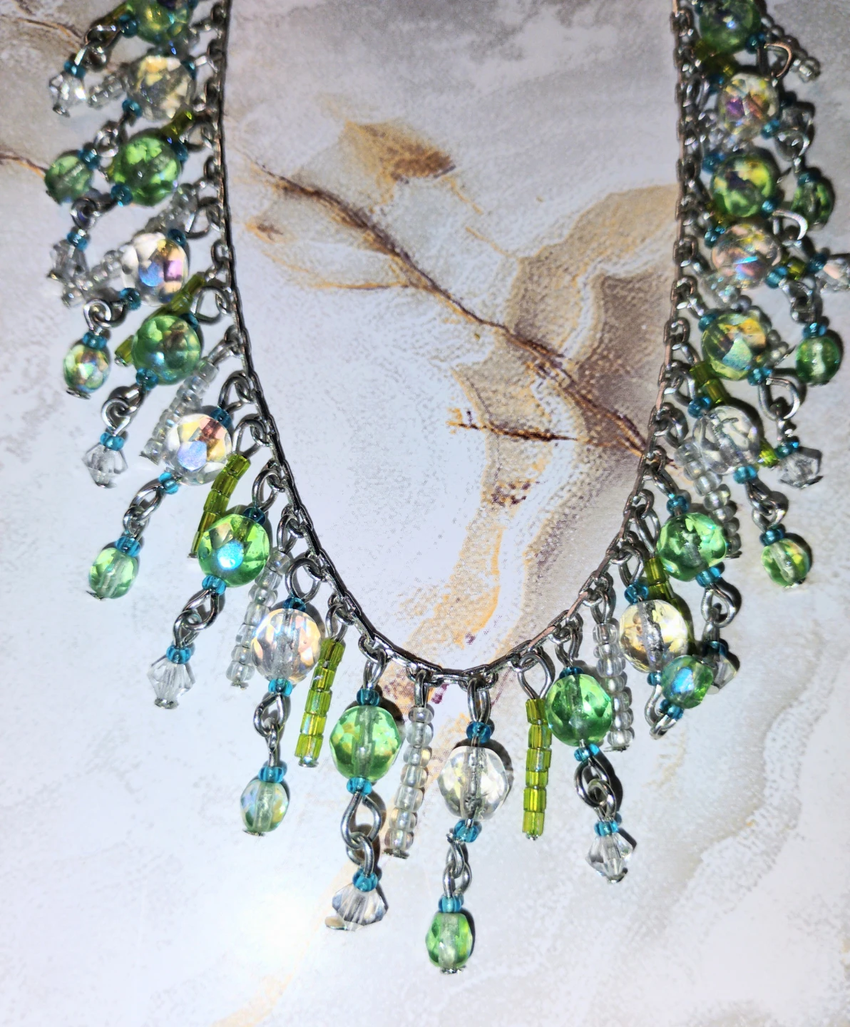 ELEGANT GREEN & BLUE RHINESTONE NECKLACE - photo 3