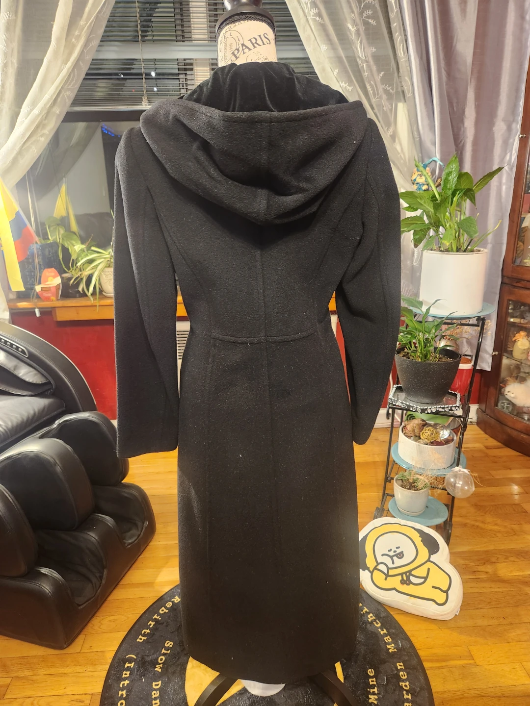 Albert Nipon Black Wool Full Length Hooded Overcoat Pea Coat - photo 4