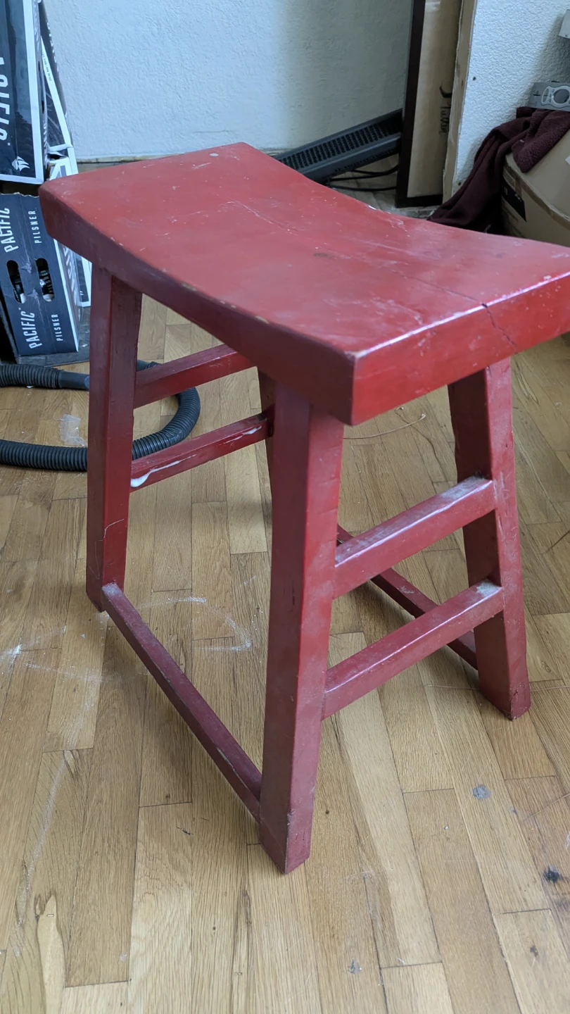 Red Wooden Stool - photo 2