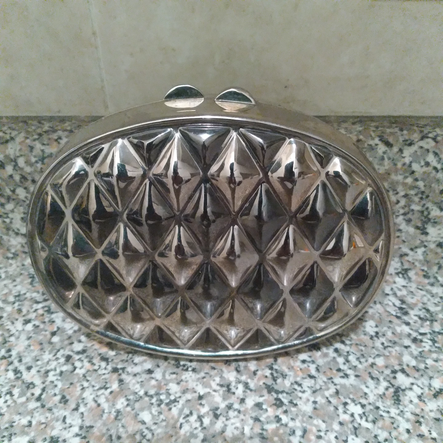 Silver Diamond Textured Metal Clutch
