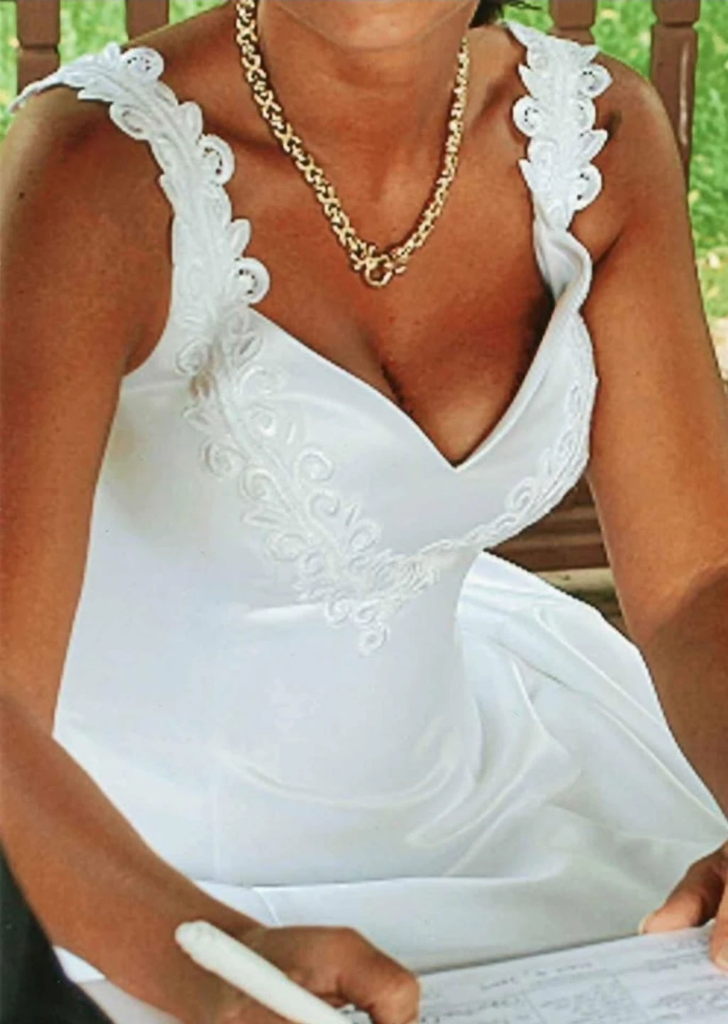 White V-Neck Wedding Dress - photo 5