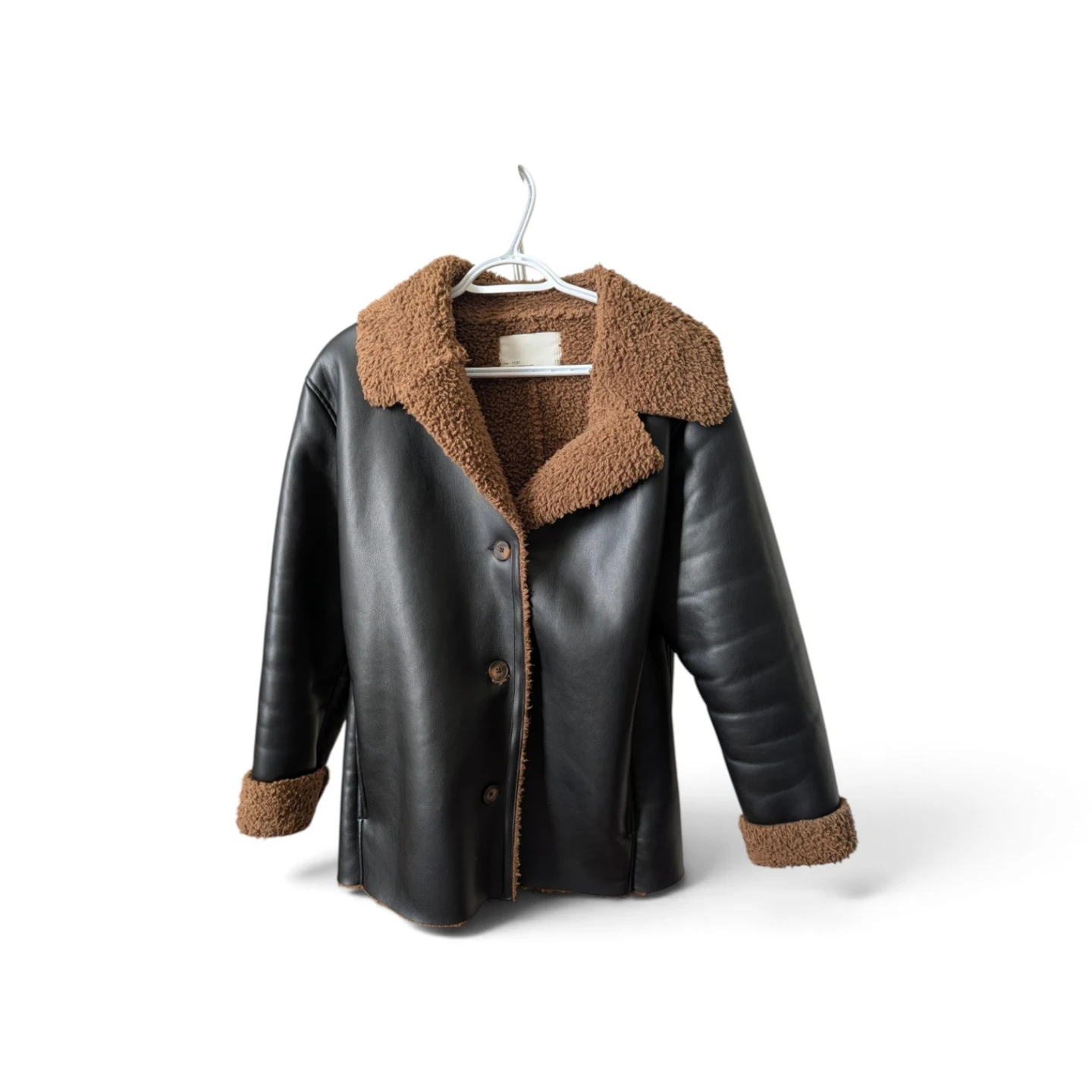 Oak +Fort Black Faux Leather and Shearling Jacket -size S-M