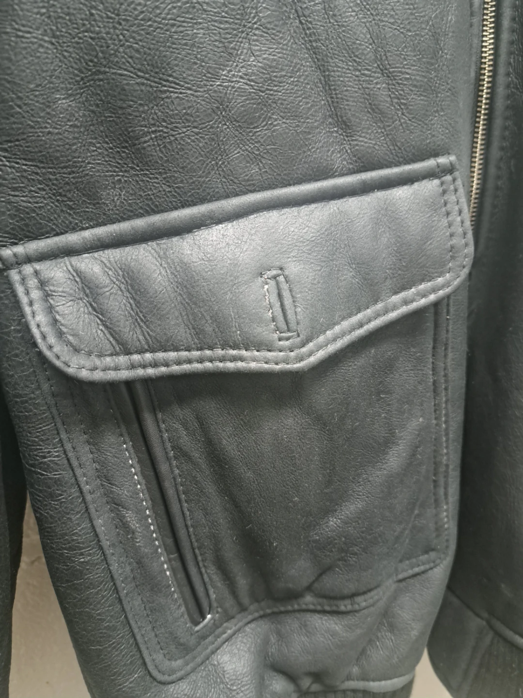 Black/Blue Leather Bomber Jacket with Sheep Wool fur lining - photo 4
