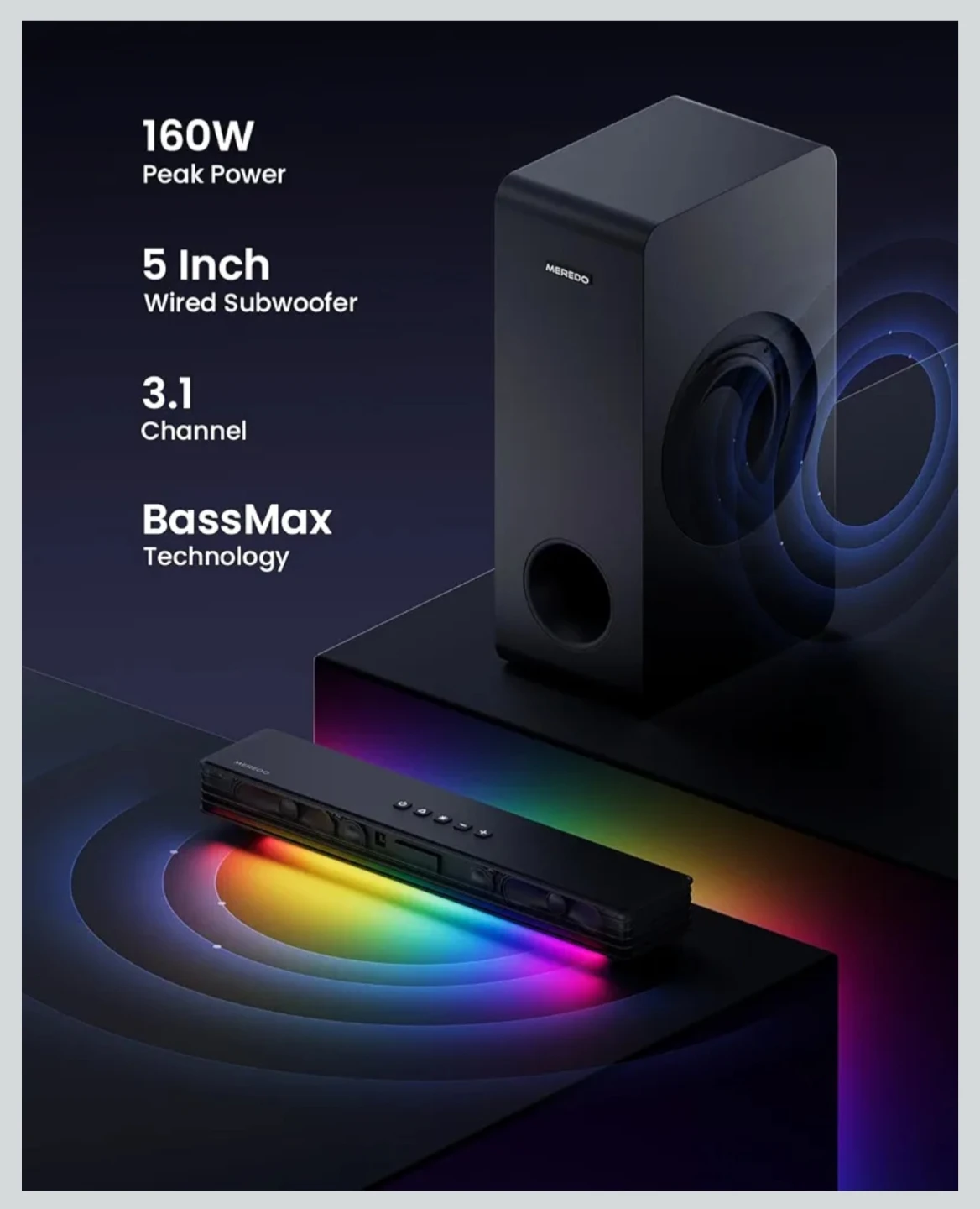 MEREDO 3.1CH Gaming SoundBar with 5-Inch Wired Subwoofer - photo 3