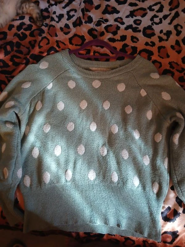 Mint green polka dot women's sweater sz XL
