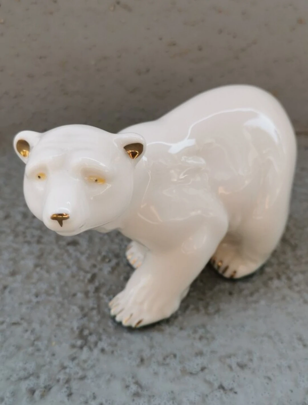 Vintage Hand Painted Porcelain Polar Bear Figurine Gold Accents