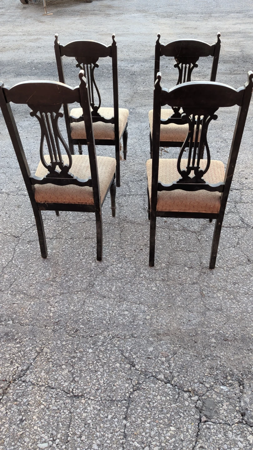 Set of 4 Antique Lyre Back Dining Chairs - photo 3