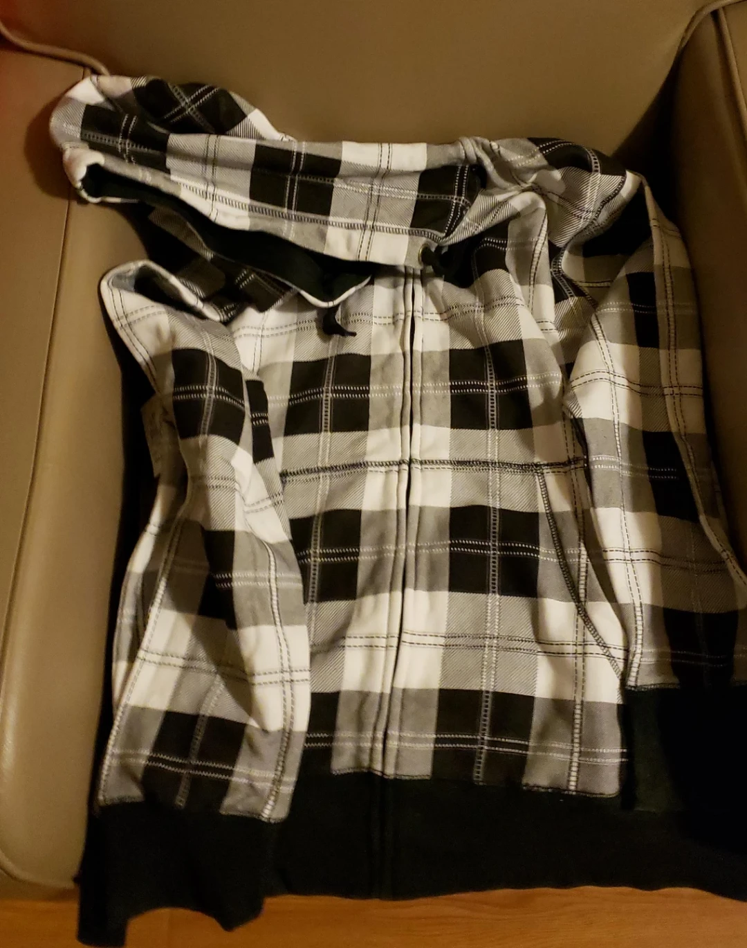 Black and White Plaid Zip-Up Hoodie