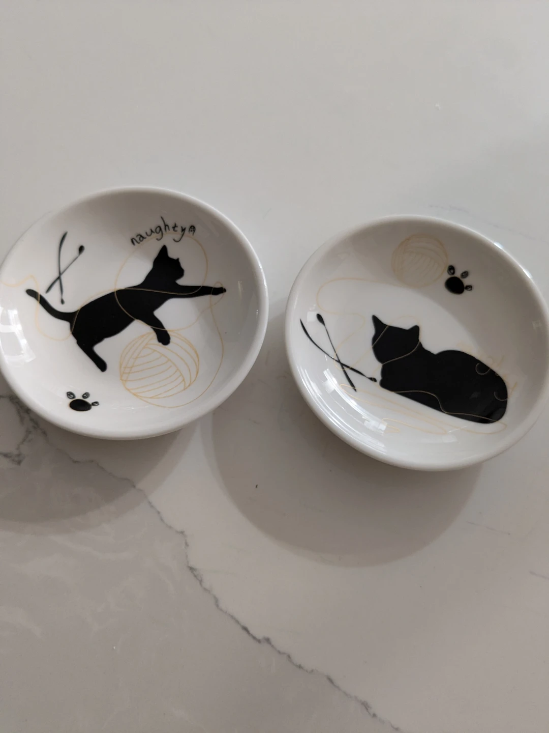 Set of 2 Cat Design Small Ceramic Dishes