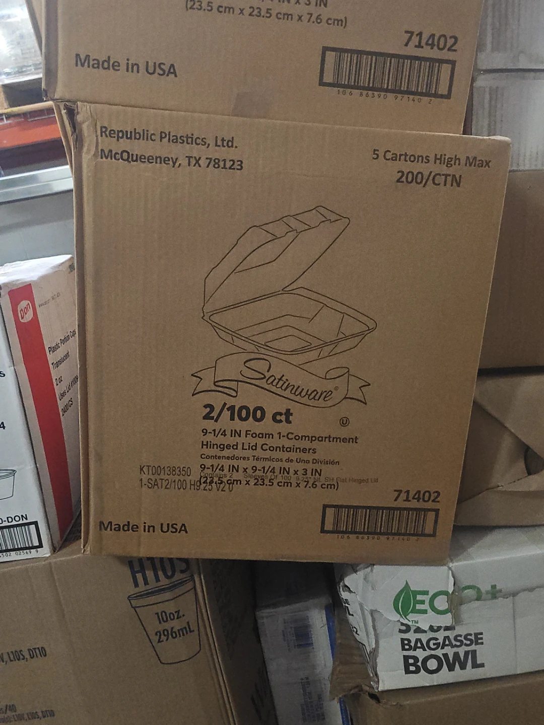 Satinware 9-1/4 Inch Foam Hinged Lid Containers
