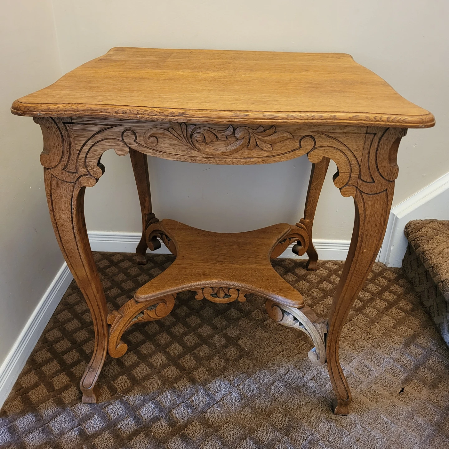 Vintage Carved Oak Side Table