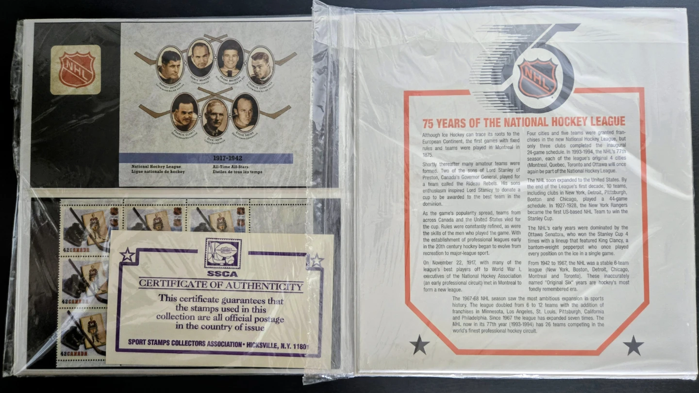$25 FIRM-1992 Deluxe Hardcover NHL Stamp, MNH, COA - photo 4