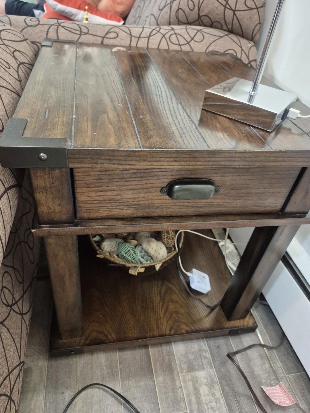 Rustic Wood End 2 Tables with Drawer - photo 2