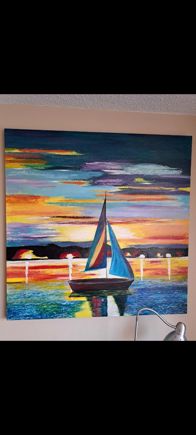 Large Sailboat Sunset Oil Painting