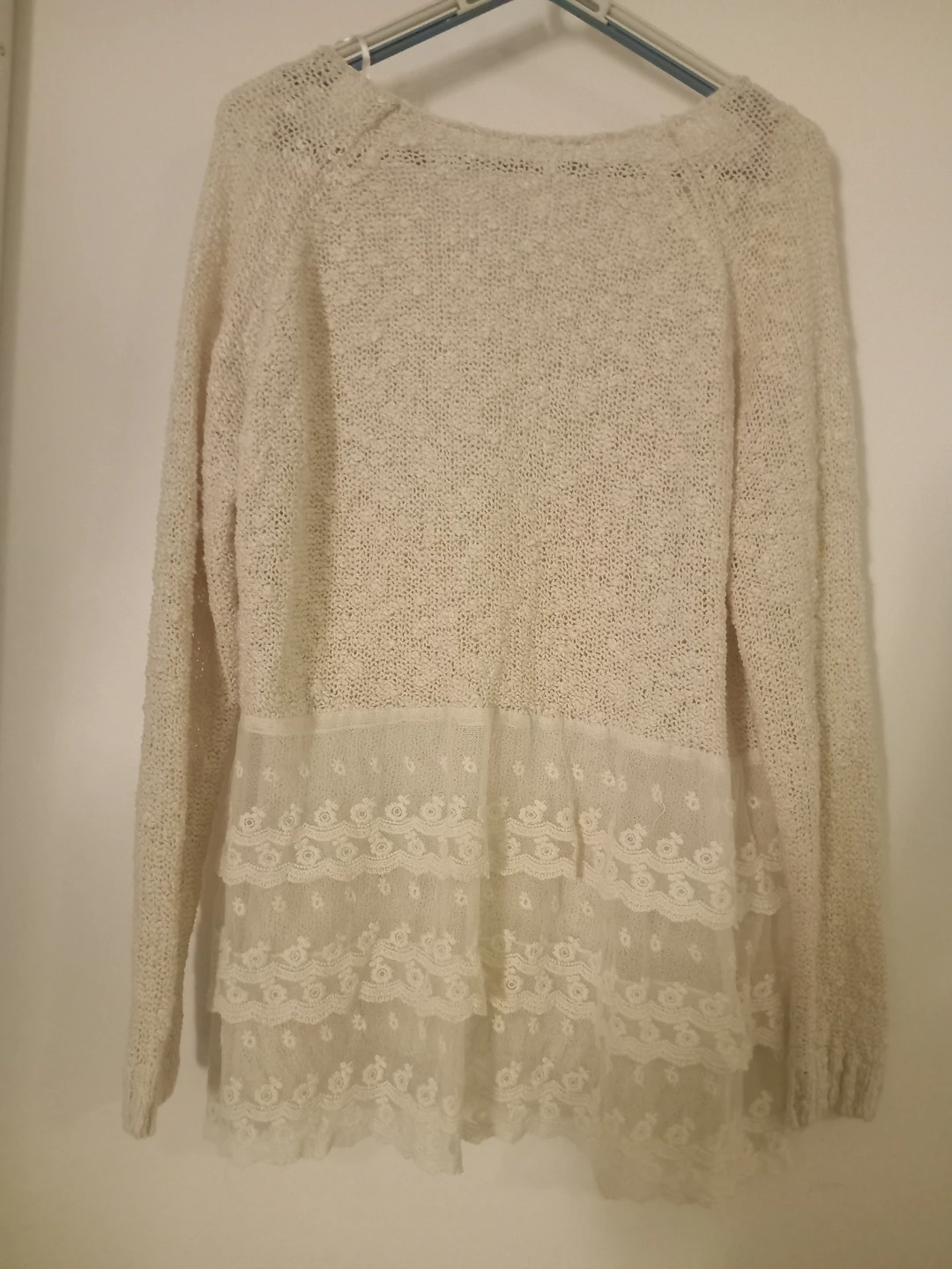 Cream Knit Sweater with Lace Detail - photo 2