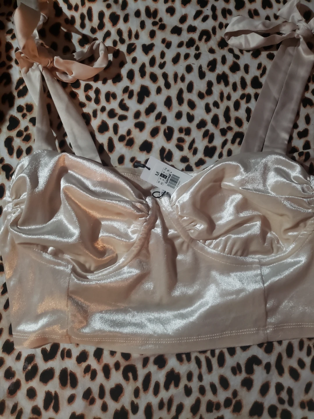 Garage Satin Tie-Strap Crop Top- medium,