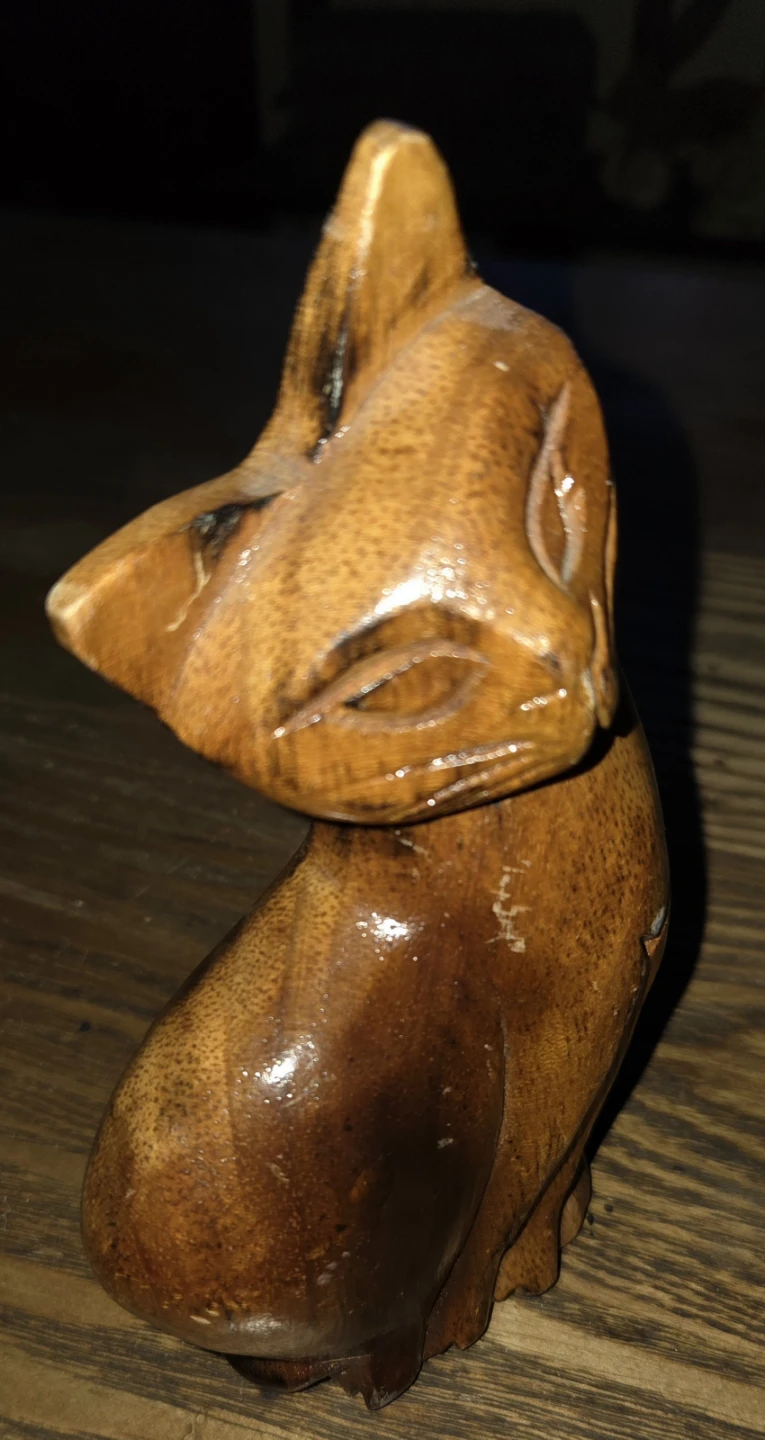 Vintage Hand-Carved Wooden Cat Figurine