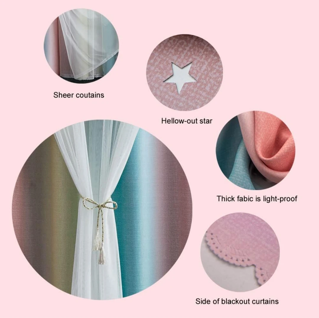 Rainbow Star Blackout Curtains with Sheer Overlay - photo 5