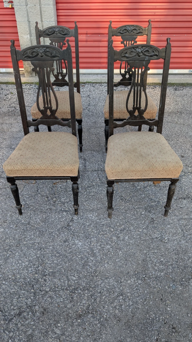 Set of 4 Antique Lyre Back Dining Chairs