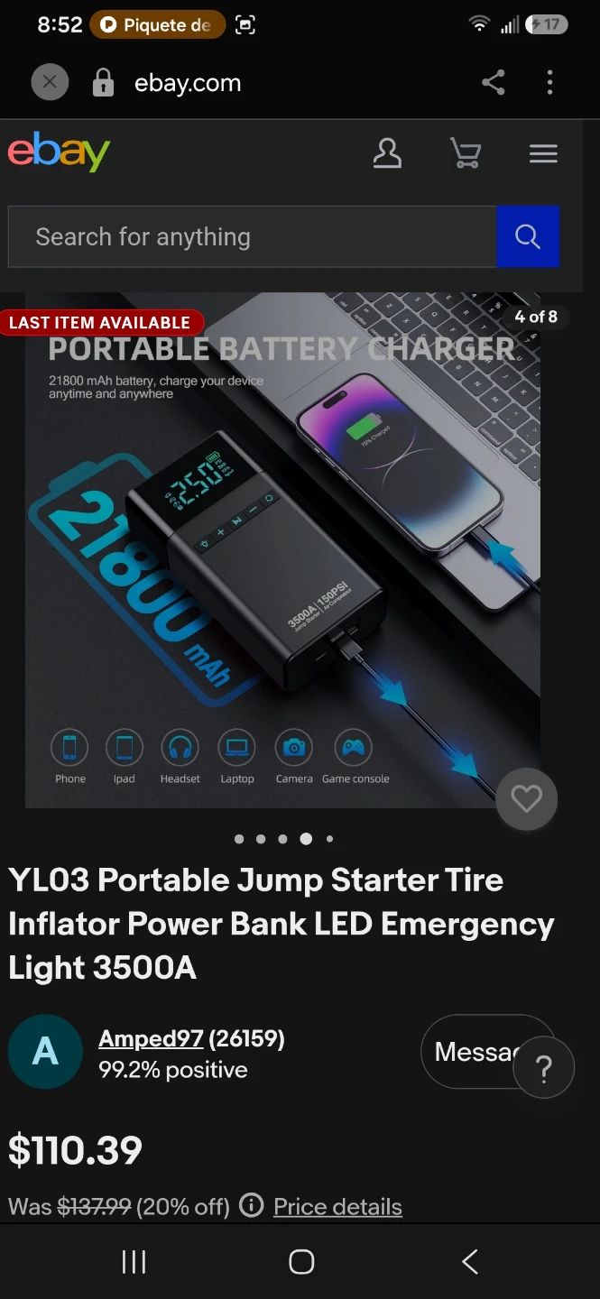 YL03 3500A Portable Jump Starter and Tire Inflator - photo 4