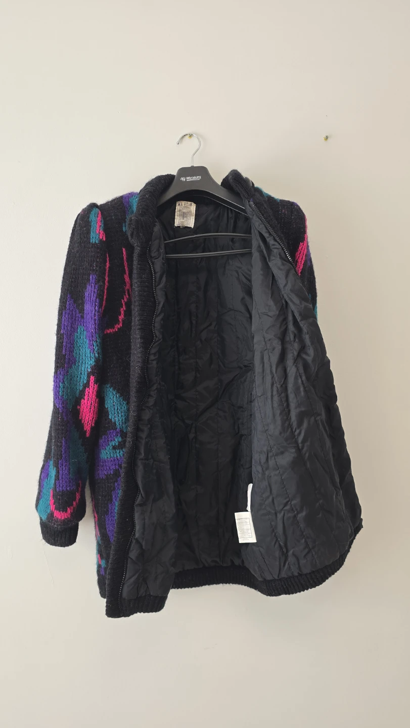 1980s Vintage Floral Knit Cardigan - Black, Pink and Teal - photo 3