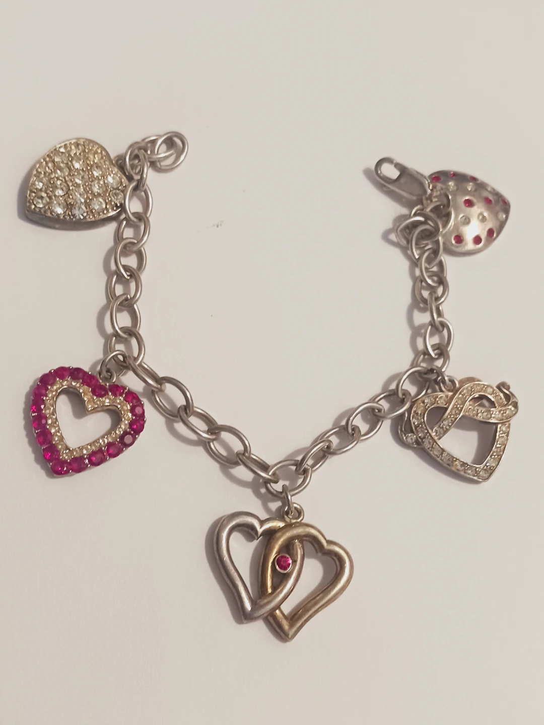 Sterling Silver 925 Heart  ❤️ 💙 💜 Charm Bracelet