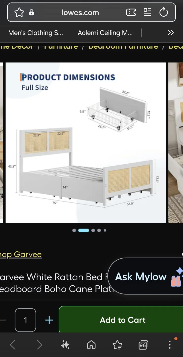 Garvee White Rattan Bed Frame - Full Size - photo 2