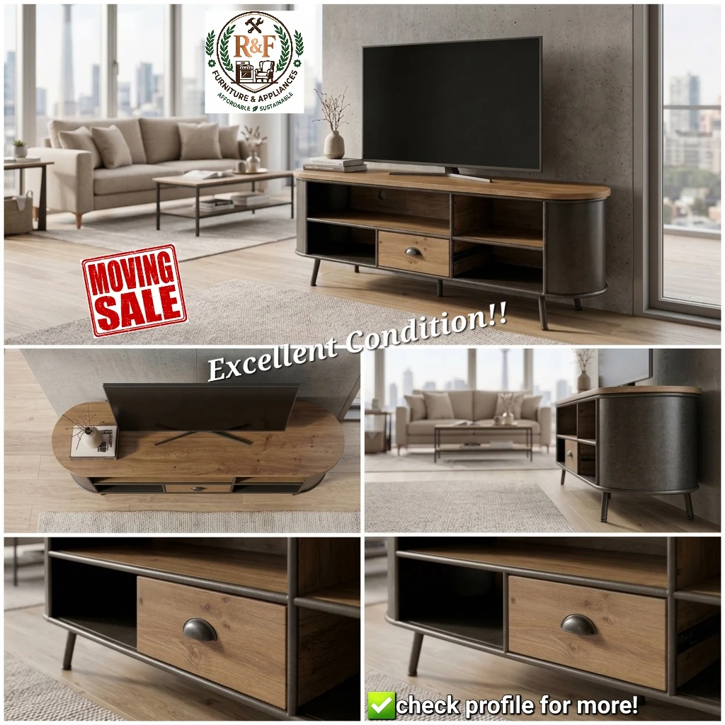 ✴️Modern Industrial Oval TV Stand / Media Console - SOLID WOOD