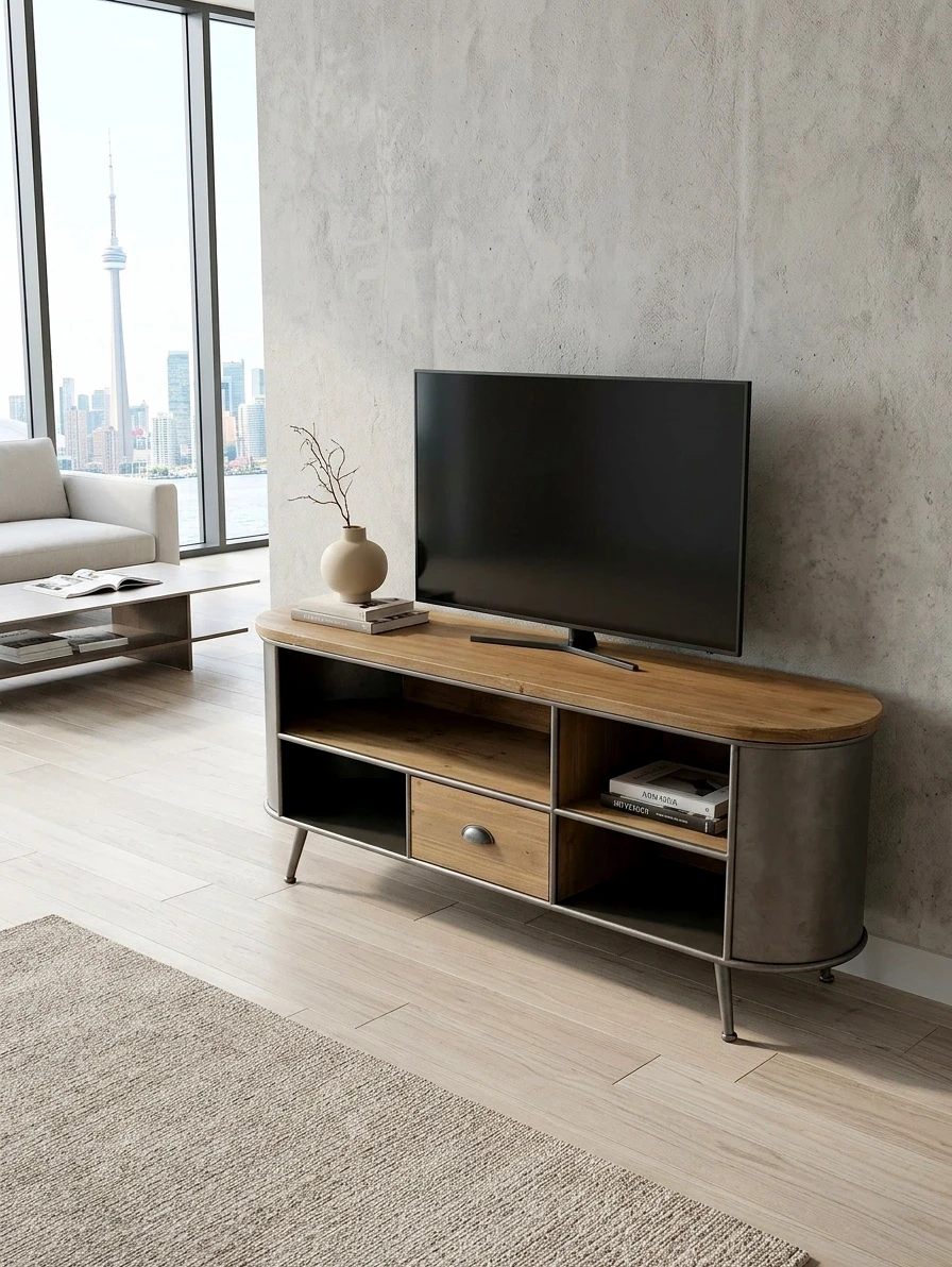 ✴️Modern Industrial Oval TV Stand / Media Console - SOLID WOOD - photo 4