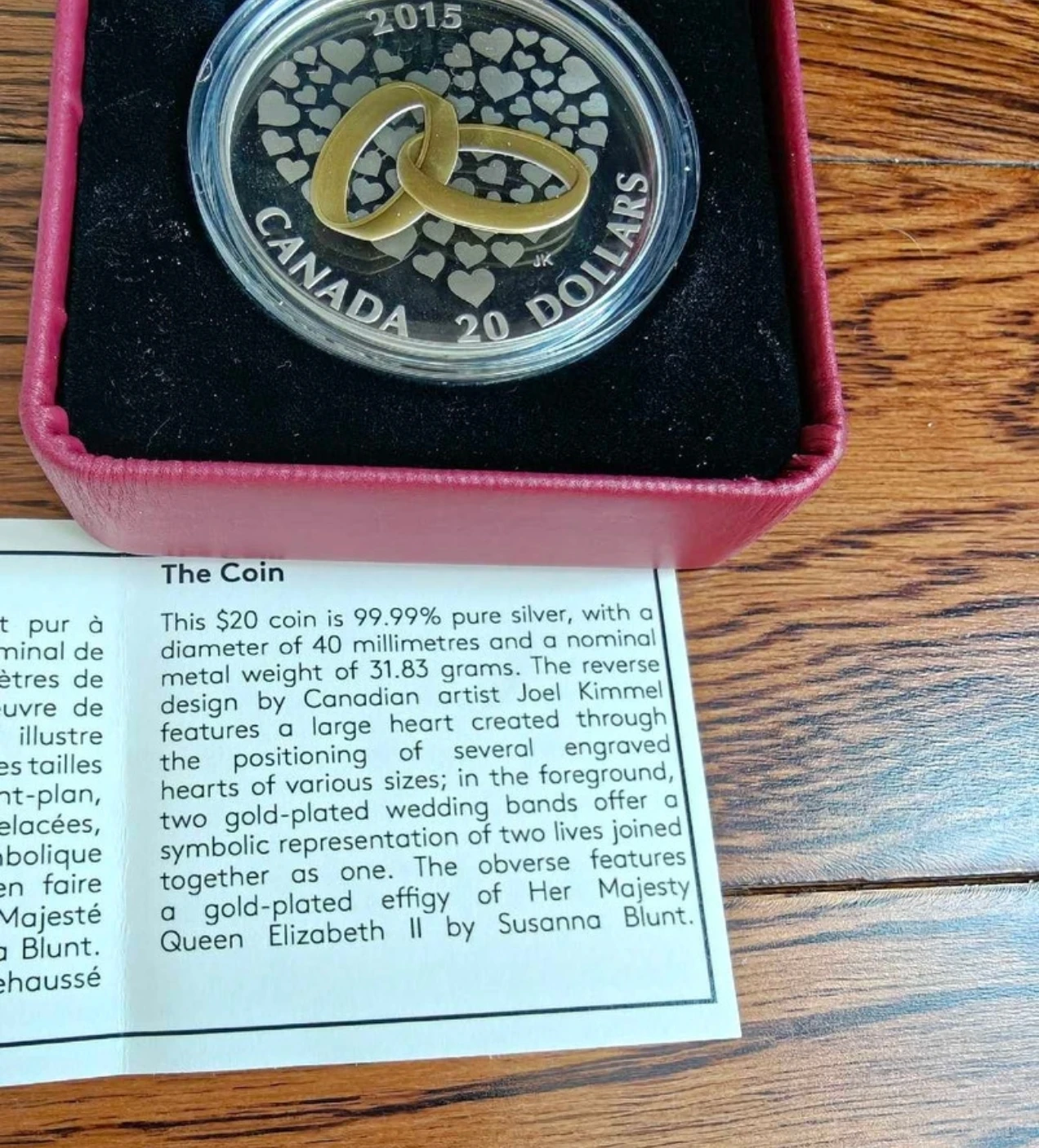 2015 Royal Canadian Mint $20 Fine Silver Wedding Coin (new) - photo 3