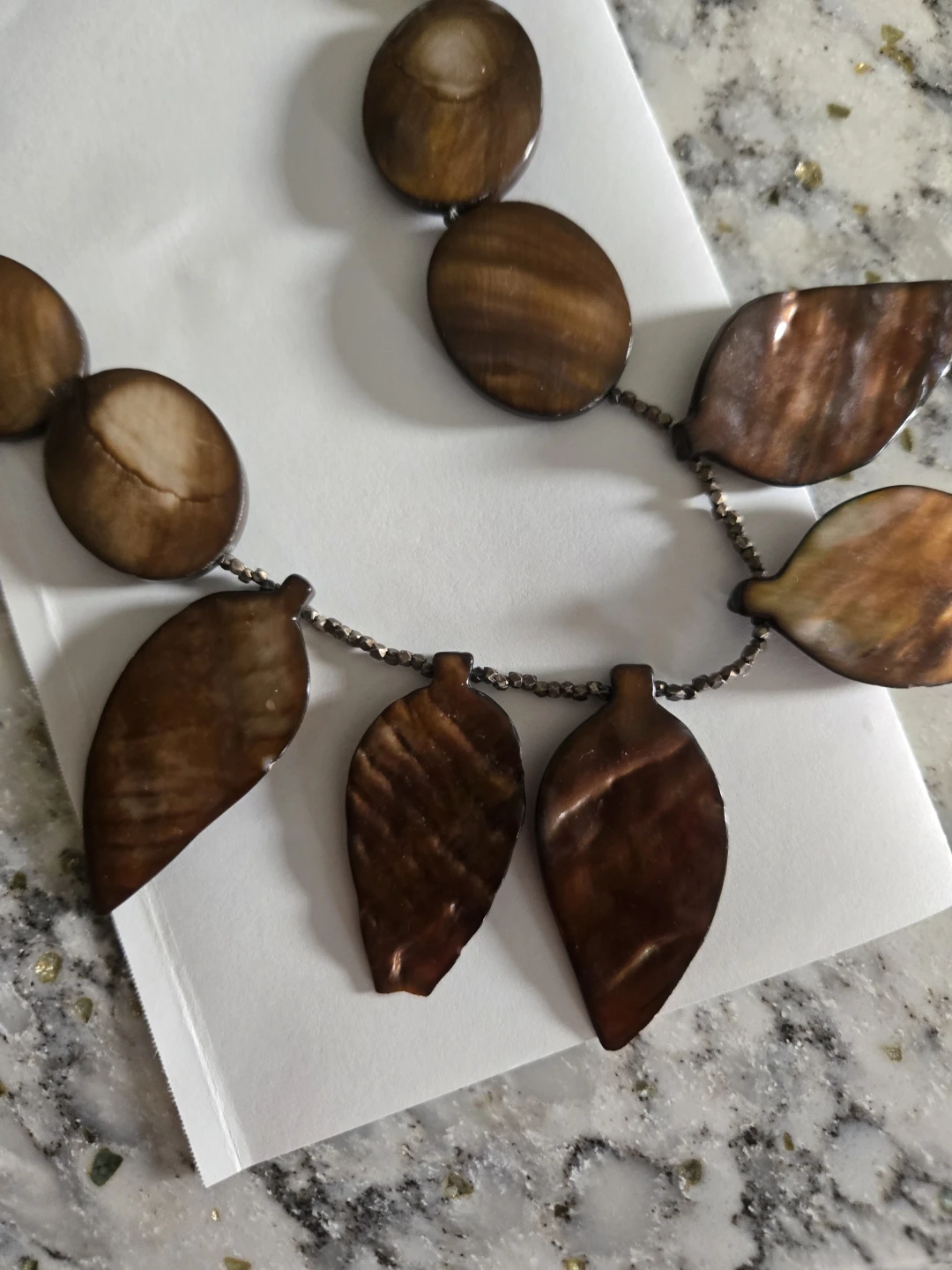 Vintage Brown Shell Sterling Silver Statement Necklace - photo 4