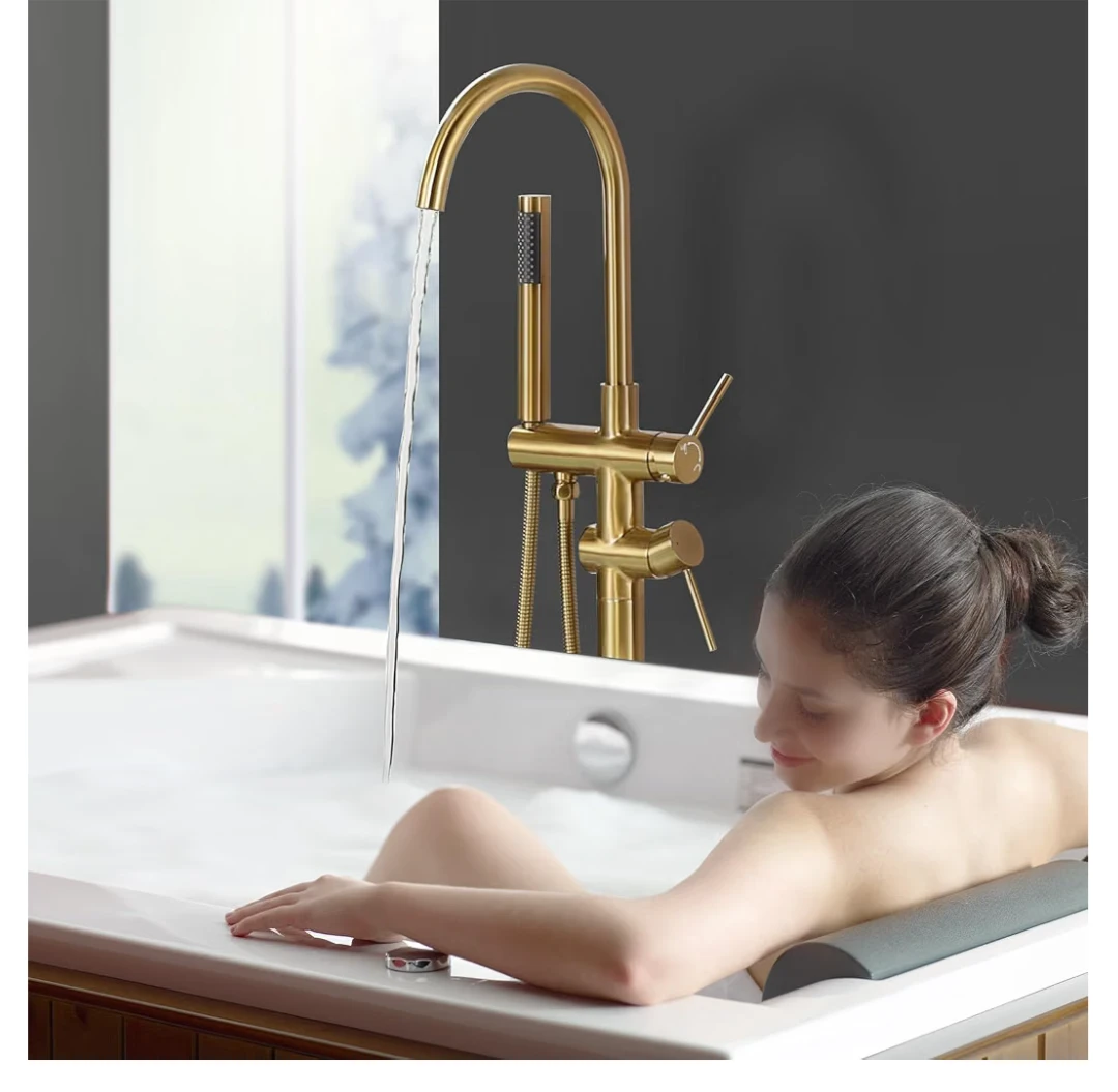 Brushed Gold Floor-Mount Bathtub Faucet - photo 3