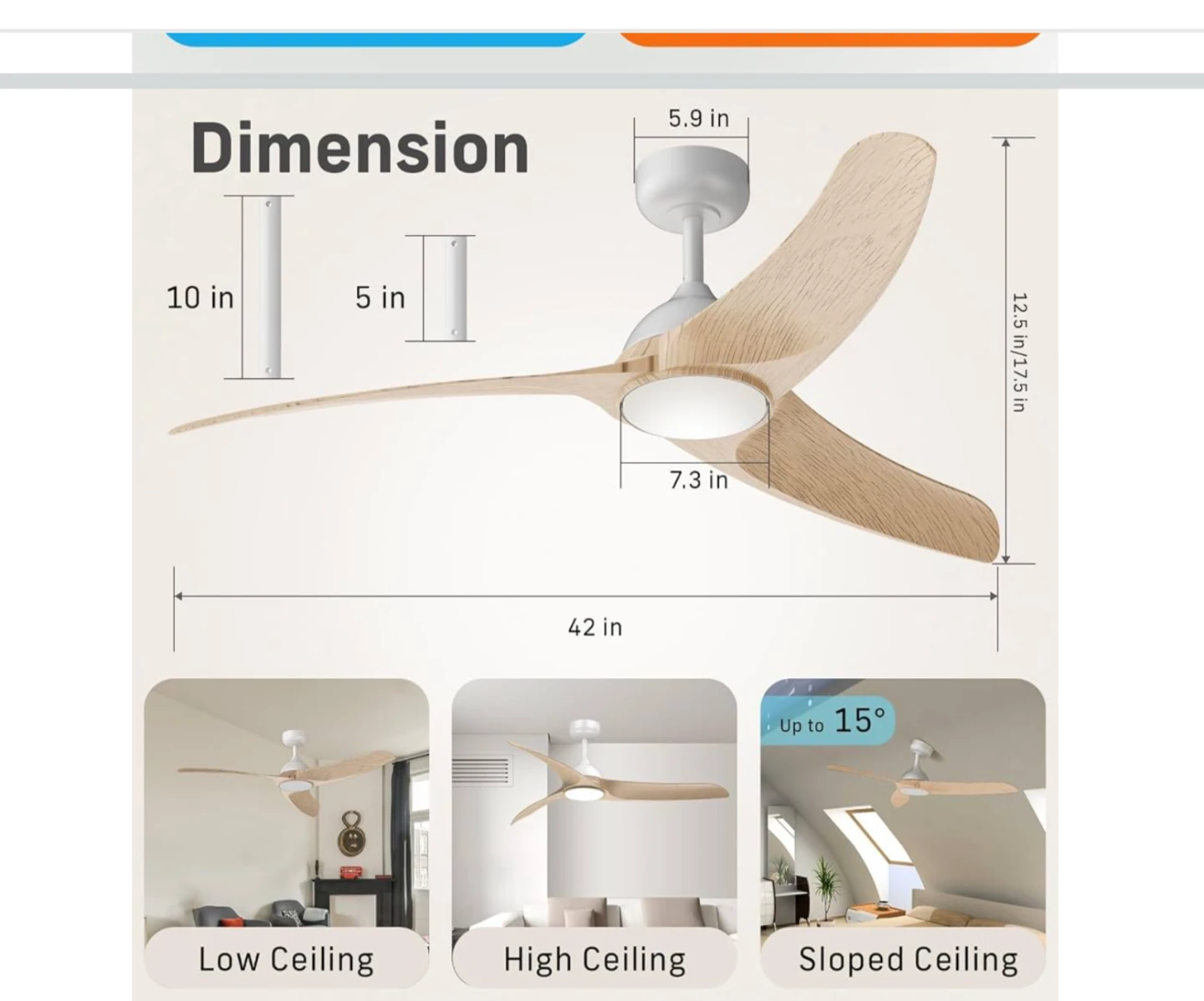 Tavzake 42-inch Ceiling Fan with Light and Remote( Brand New) - photo 3