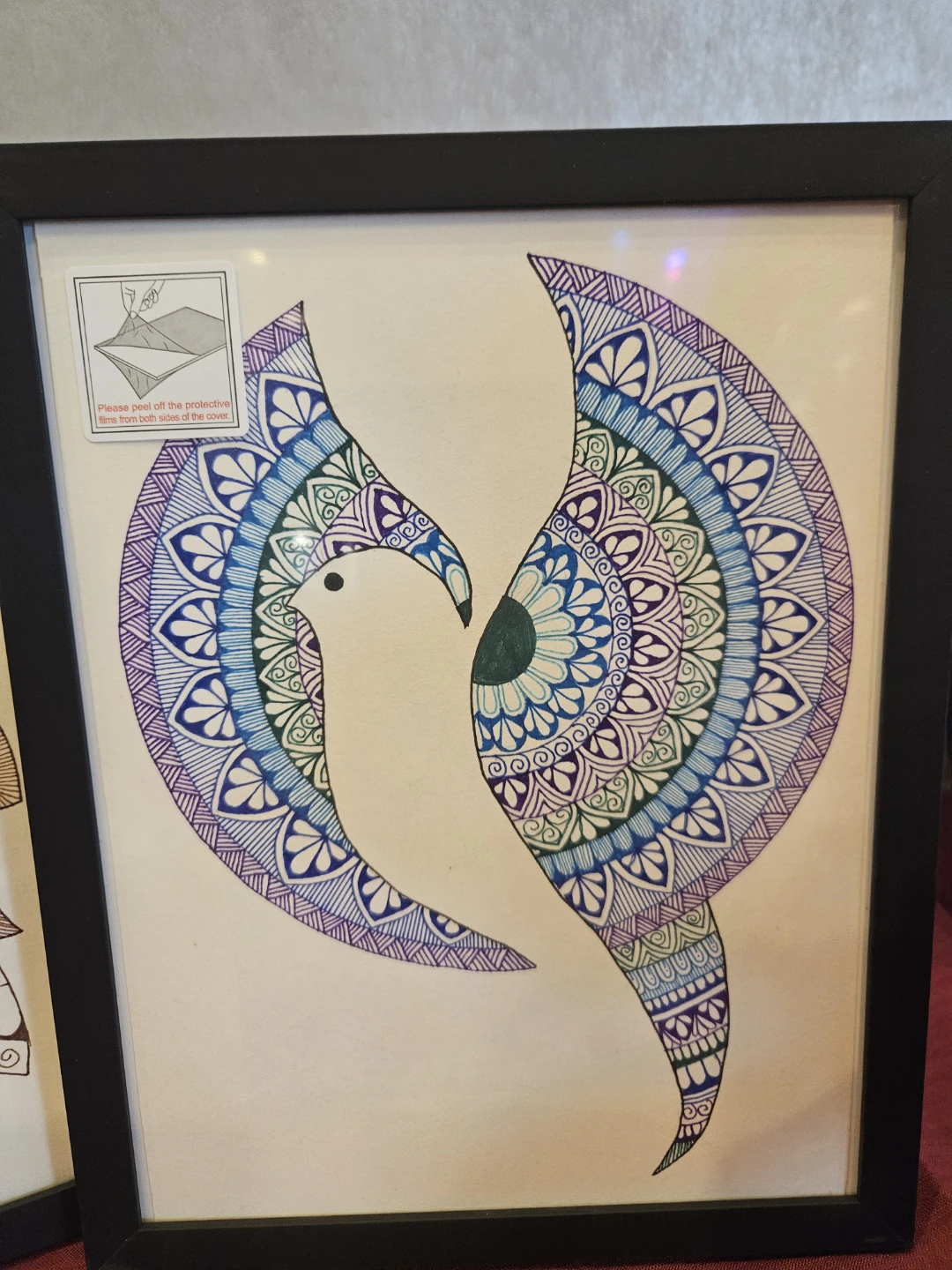 Mandala Style Bird Art in Black Frame