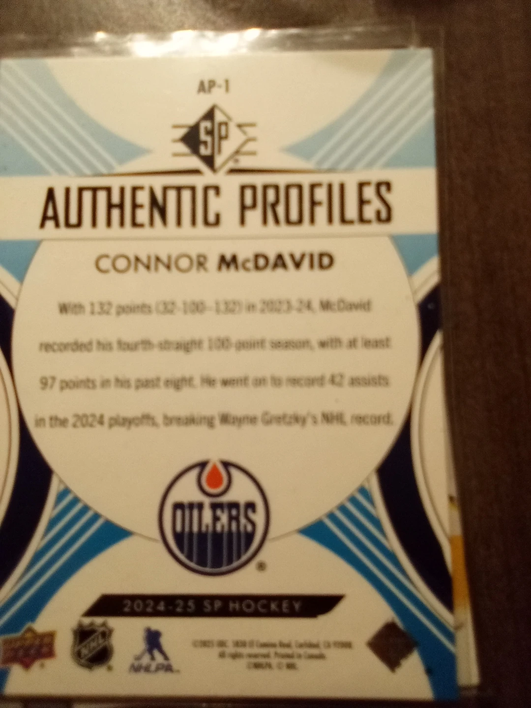 Connor McDavid 2024-25 SP Authentic Profiles Hockey Card - photo 2
