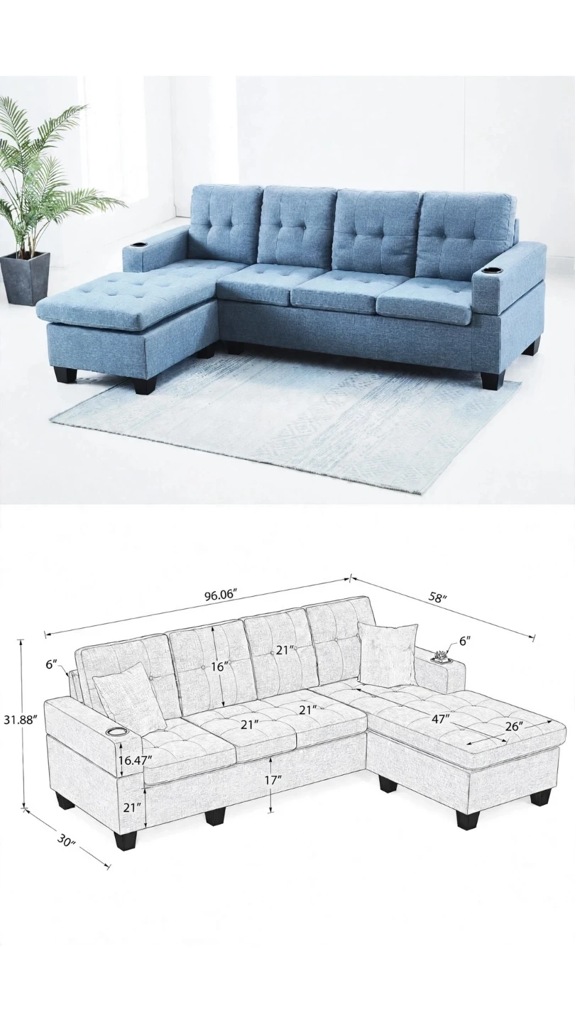 Sectional sofa Couch,  reversible chaise lounge - In Boxes With - photo 3
