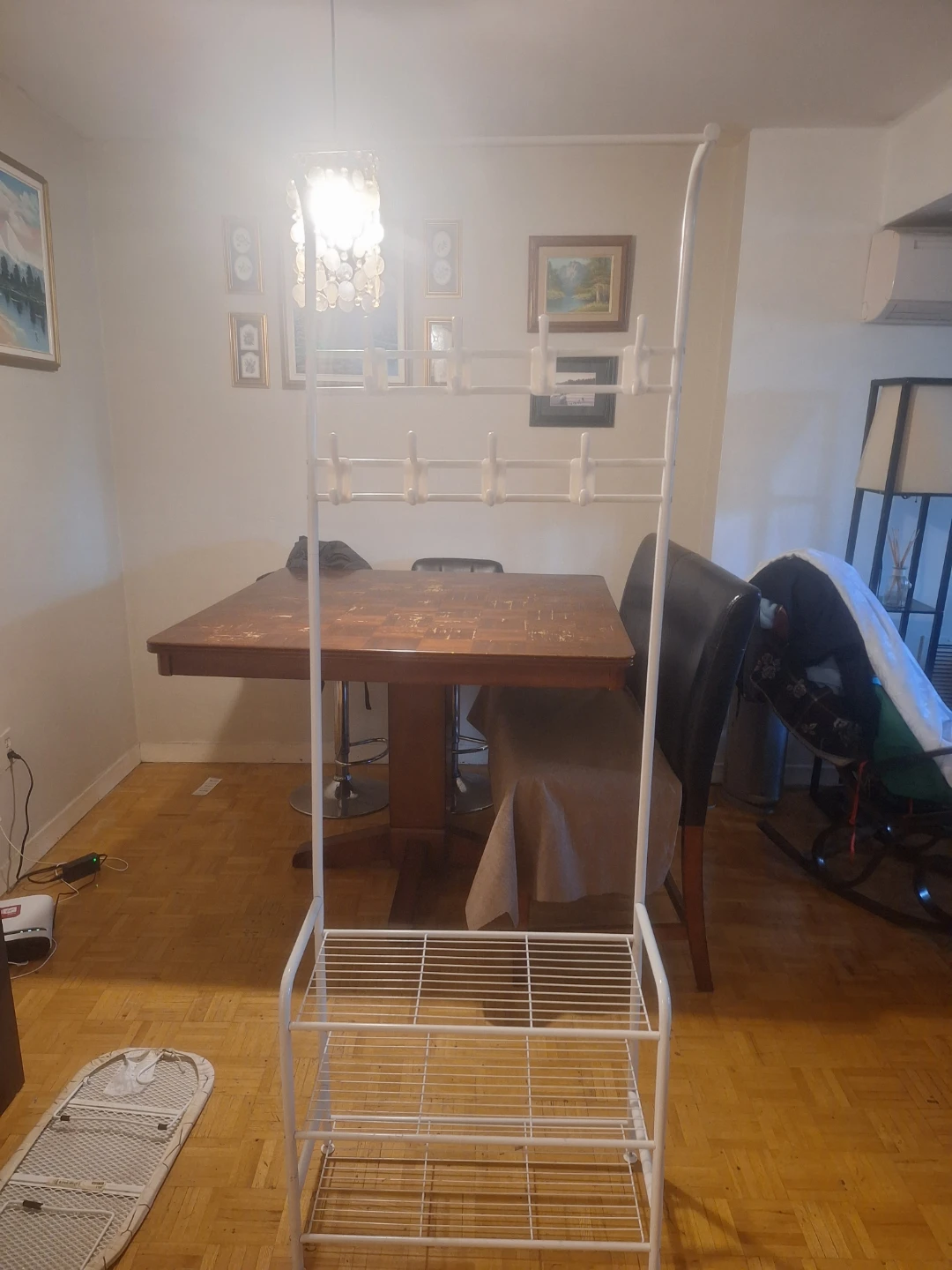 White Metal Coat and Shoe Rack