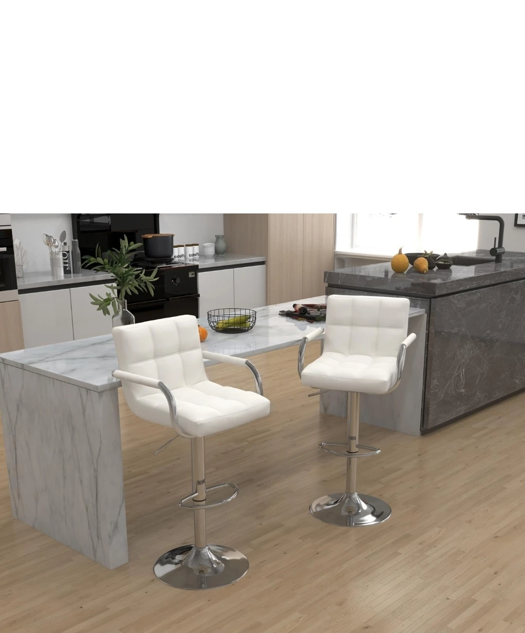 Set of 4 White Adjustable Bar Stools - photo 4