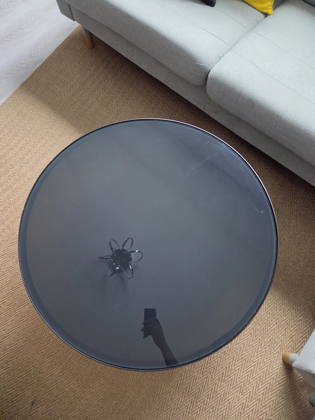 Ikea Round Black Coffee Table with Glass Top - photo 2