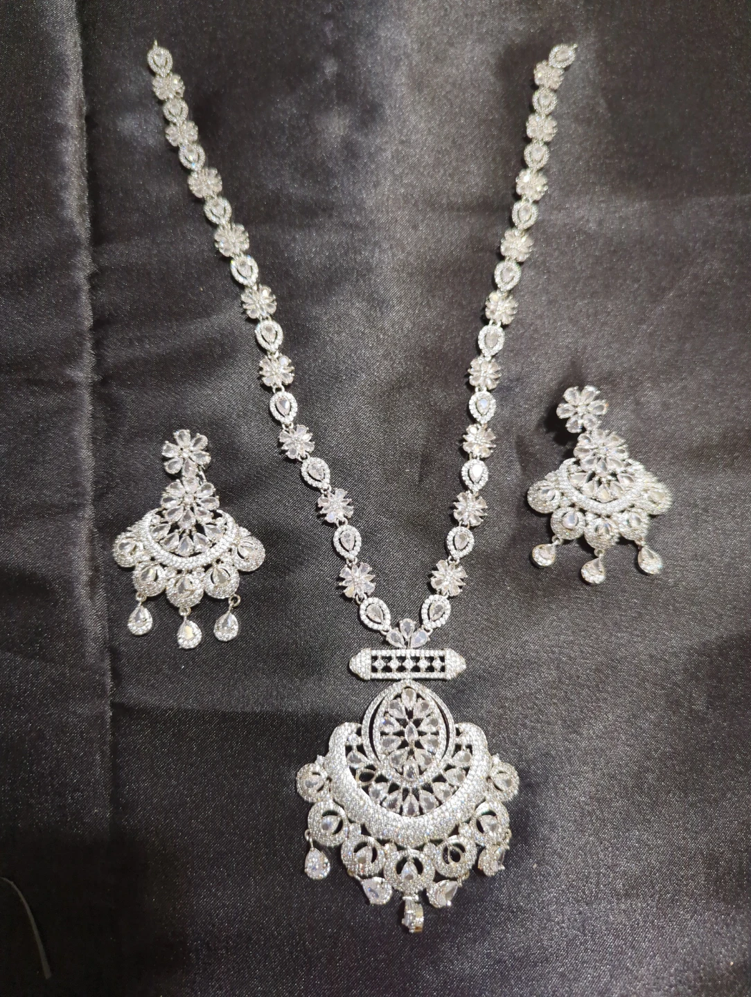 Elegant Long CZ Crystal Necklace and Earring Set