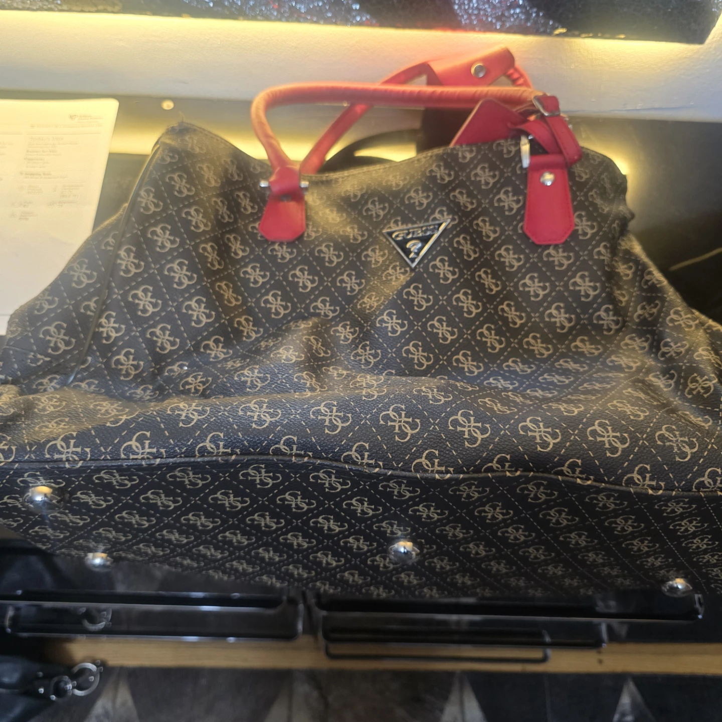 XL Guess Brown and Red Monogram Tote Bag - photo 4