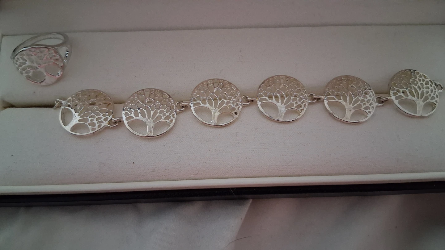 Silver-Tone Tree of Life Bracelet and Ring Set