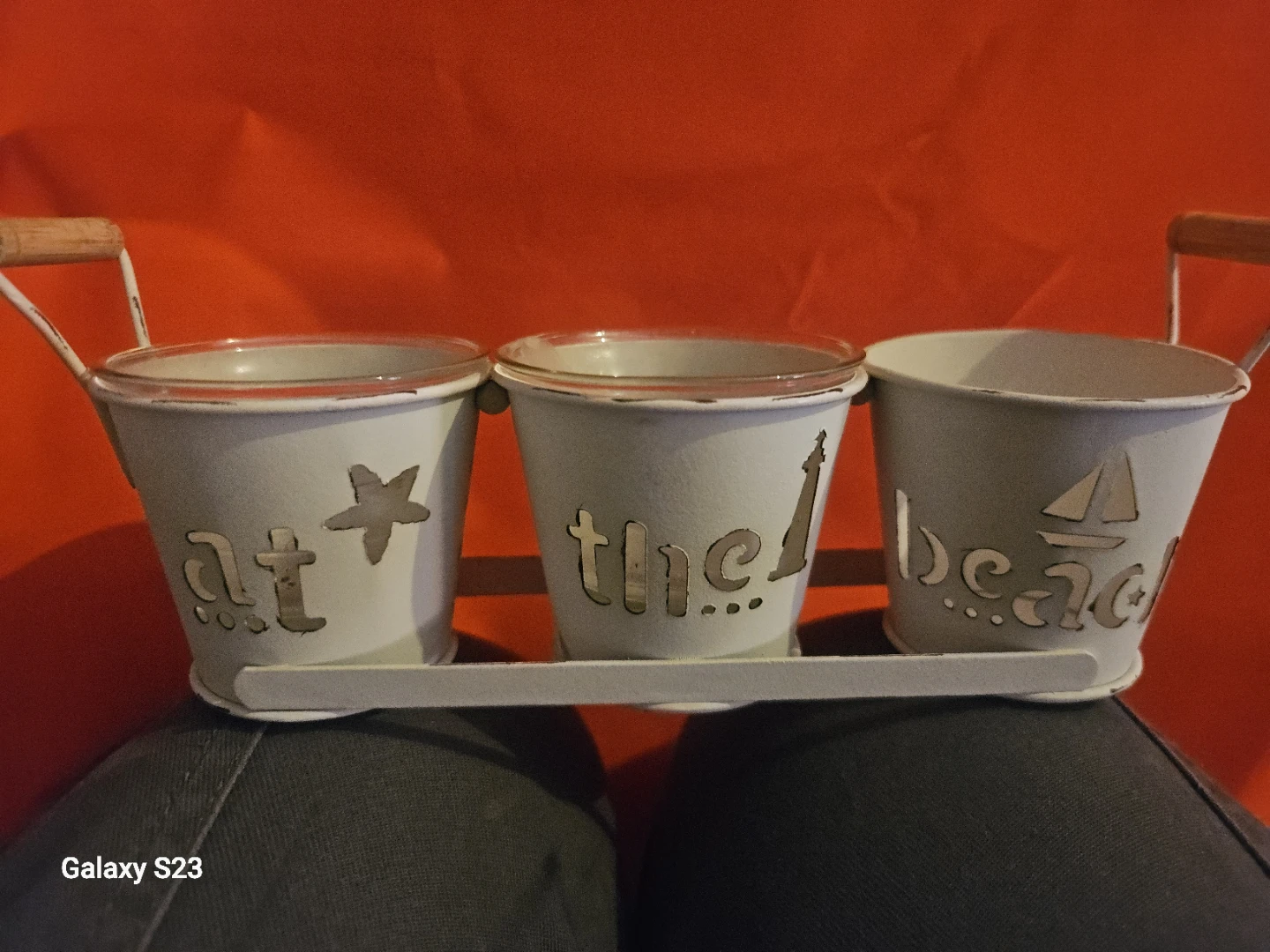 At the Beach  metal 3 candle holder.