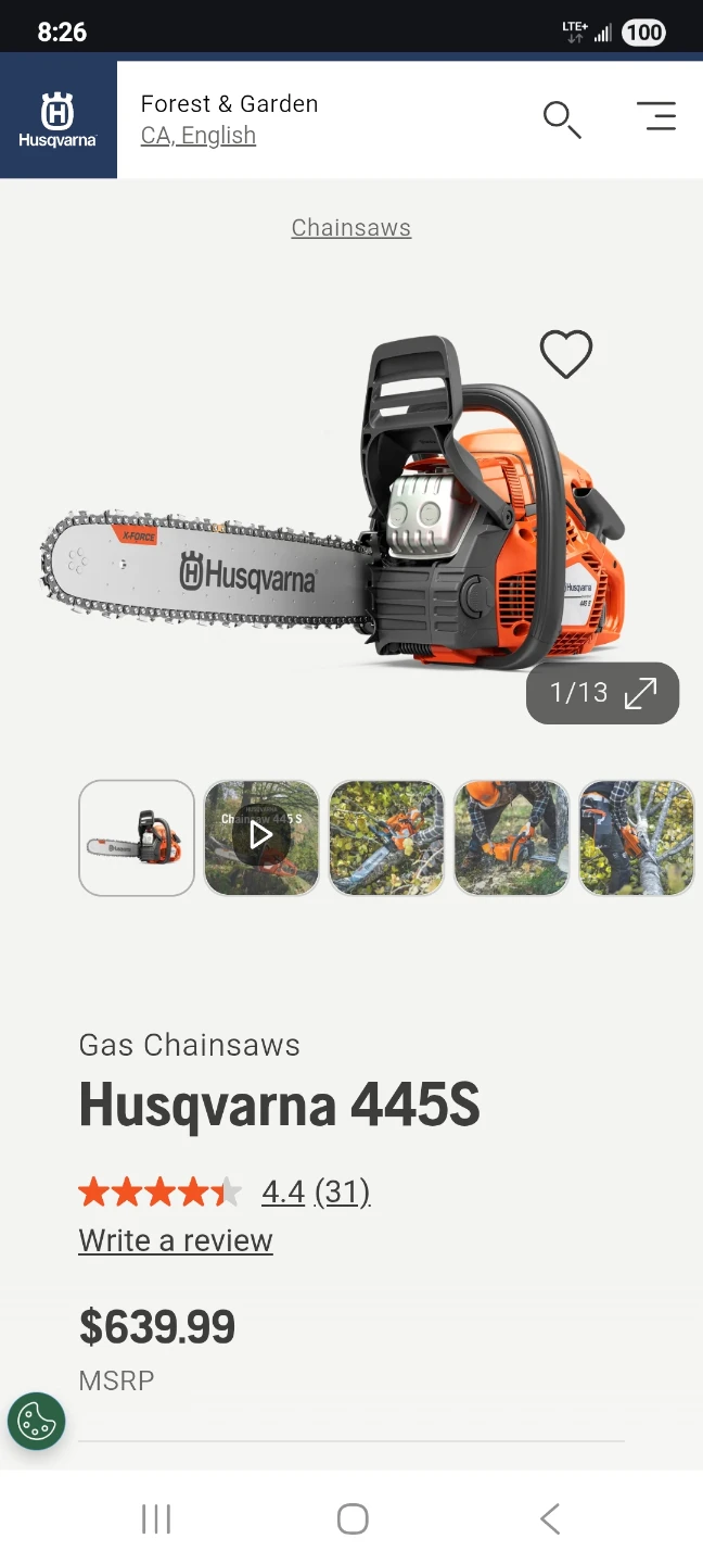 Husqvarna 445S Gas Chainsaw 18"Bar - photo 3