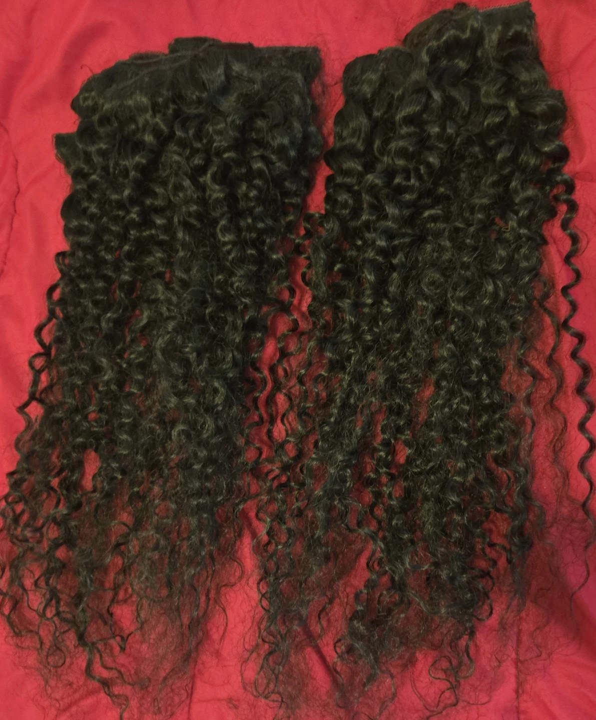 Black real human hair kinky / curly clip in extensions 30 inch