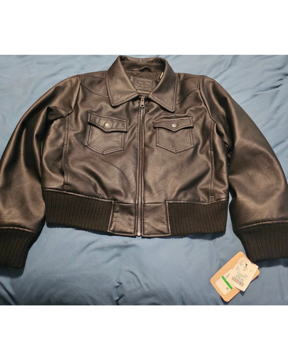 ✨NWT Levi's Faux Leather Cropped Western Bomber Jacket - Size L✨ - photo 2