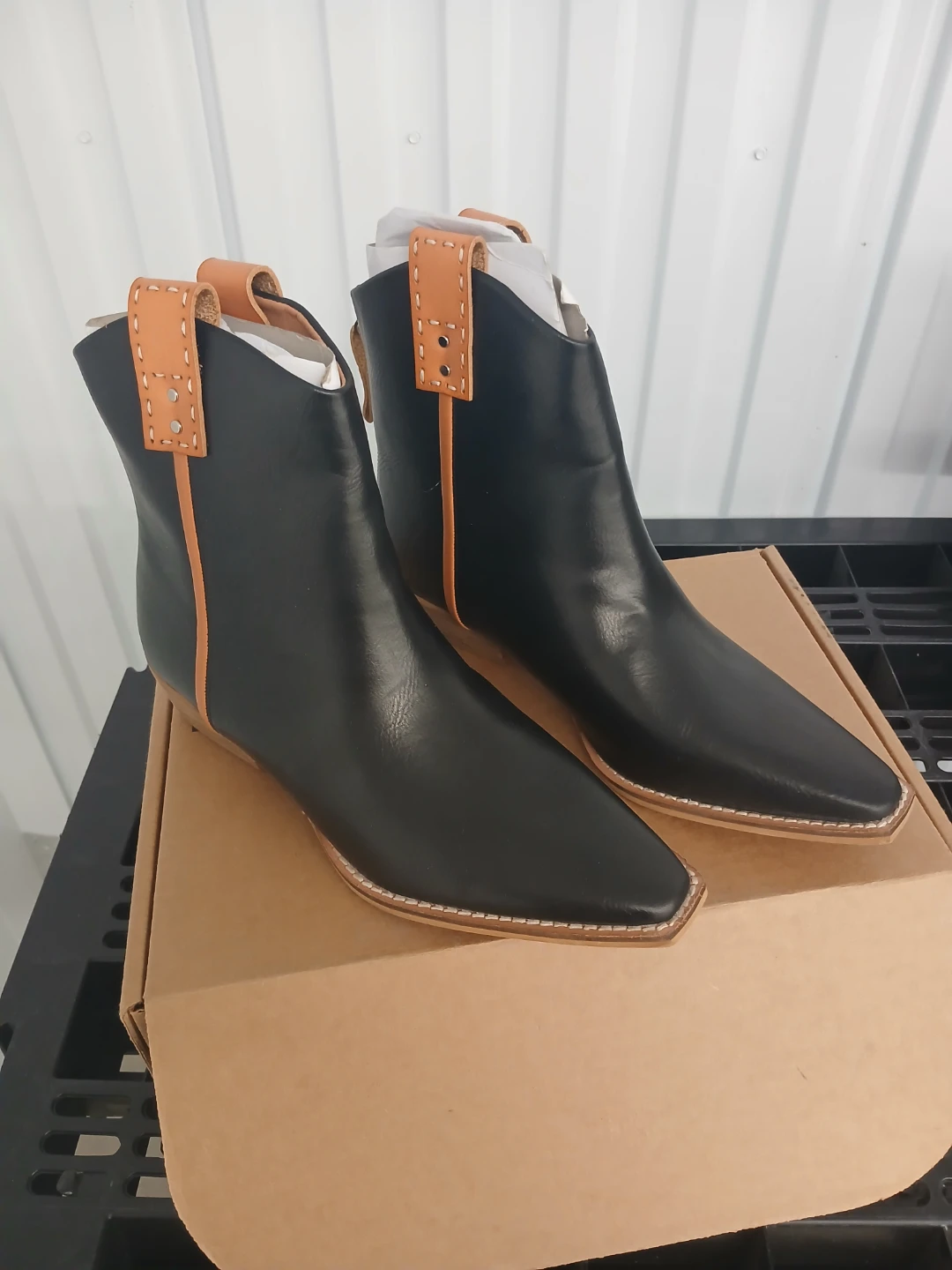Black and Tan Leather Ankle Boots